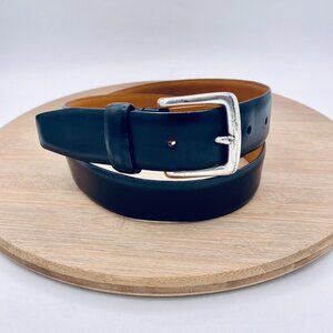 Lauren Ralph Lauren Belt Mens L Black Full Grain Italian Leather Silver Buckle